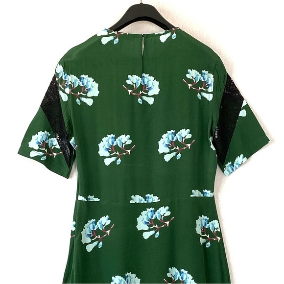 Maje Asymmetric Lace Trimmed Floral Print Silk Blend Dress - Picture 8 of 15